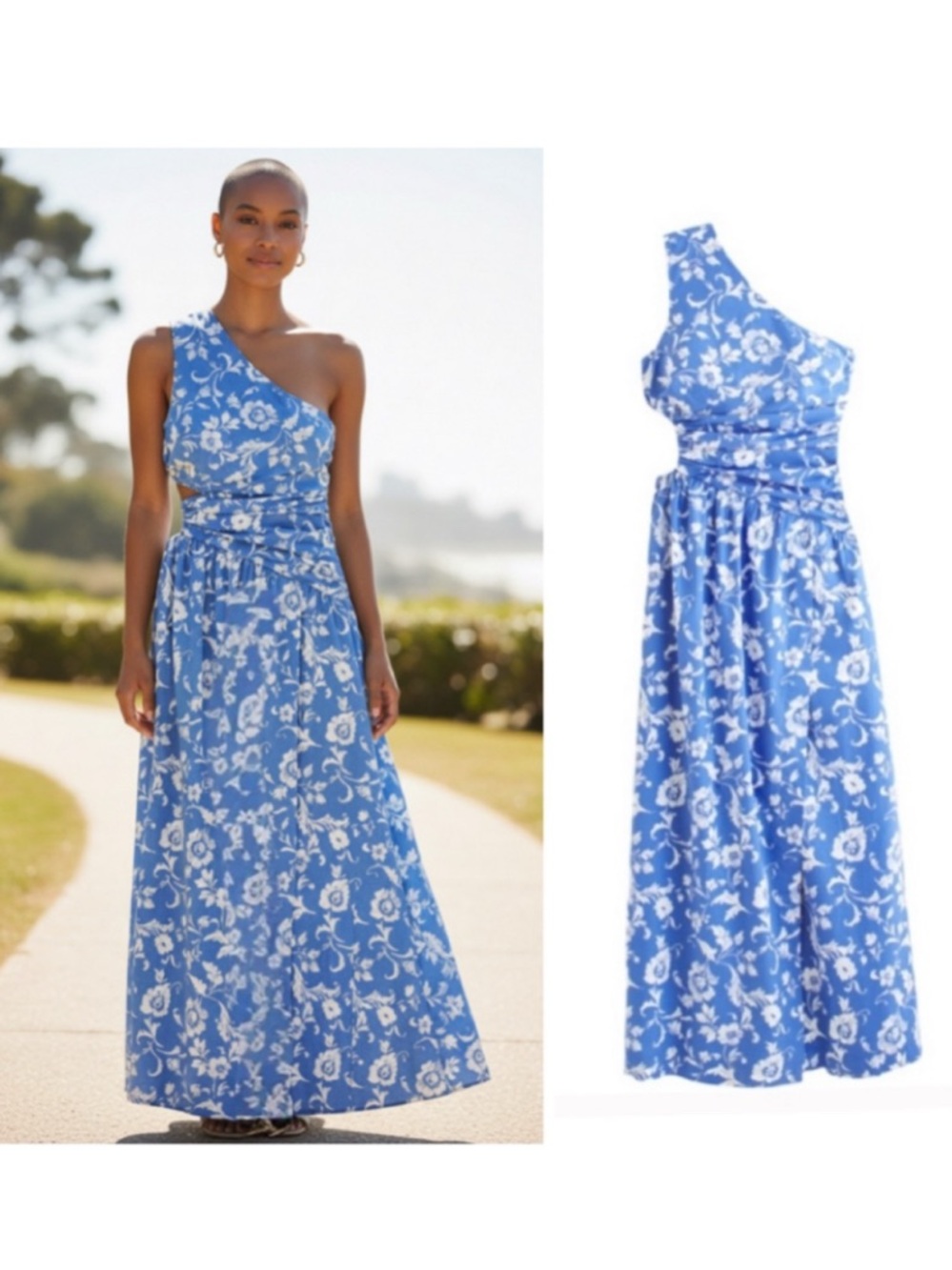 Abercrombie & Fitch Giselle Pleated One Shoulder Maxi Dress